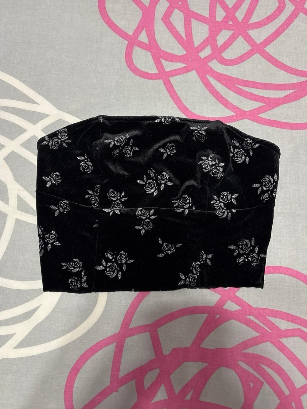 SHEIN Black Tube Top With Glitter Roses